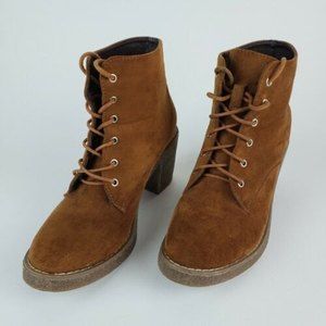 SHEIN Tan Lace-Up Ankle Booties